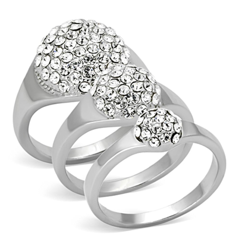 Lo3055 - Rhodium Brass Ring With Top Grade Crystal In Clear