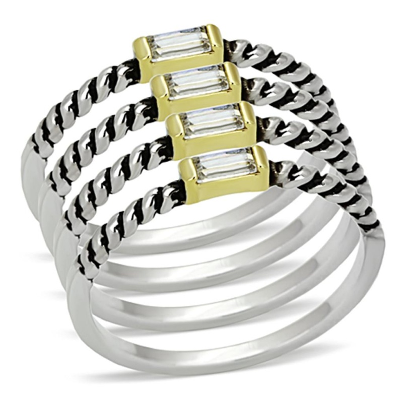 Lo3060 - Reverse Two-Tone Brass Ring With Top Grade Crystal In Clear - 8