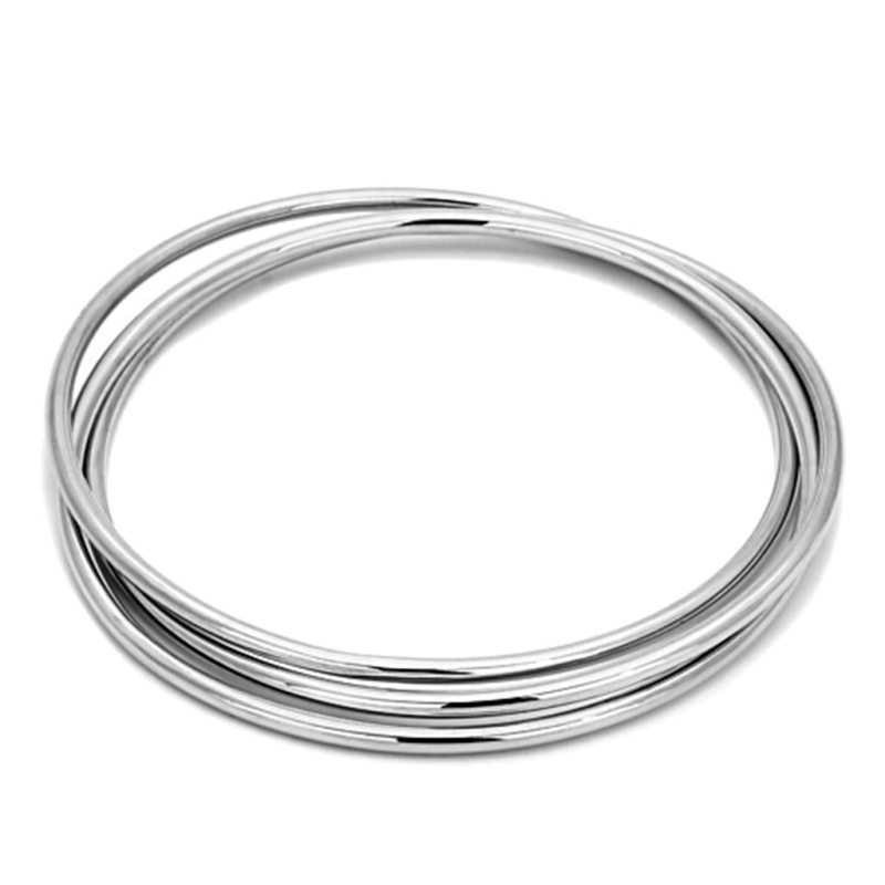 Lo3071 - Rhodium Brass Bangle With No Stone - 8.25"