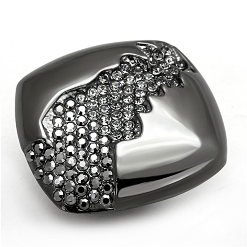 Lo3174 - Tin Cobalt Black Brass Ring With Top Grade Crystal In Black Diamond