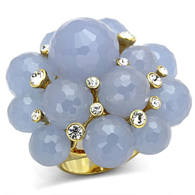 Lo3214 - Gold Brass Ring With Synthetic Synthetic Glass In Gray