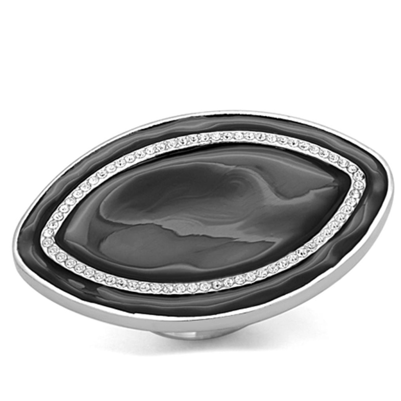 Lo3217 - Rhodium Brass Ring With Top Grade Crystal In Clear