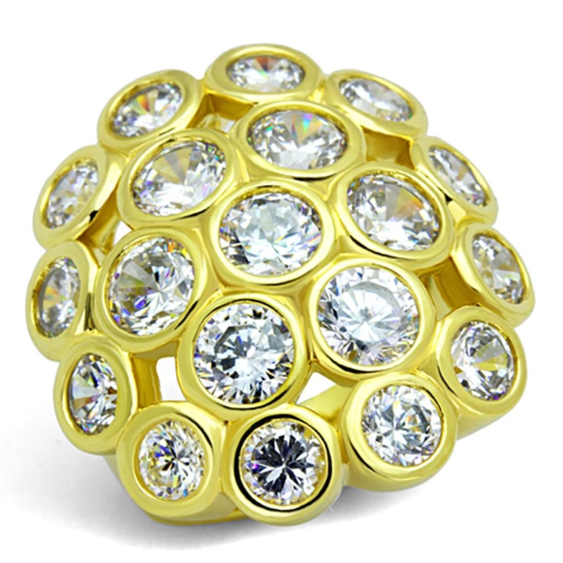 Lo3250 - Gold Brass Ring With Aaa Grade Cz In Clear