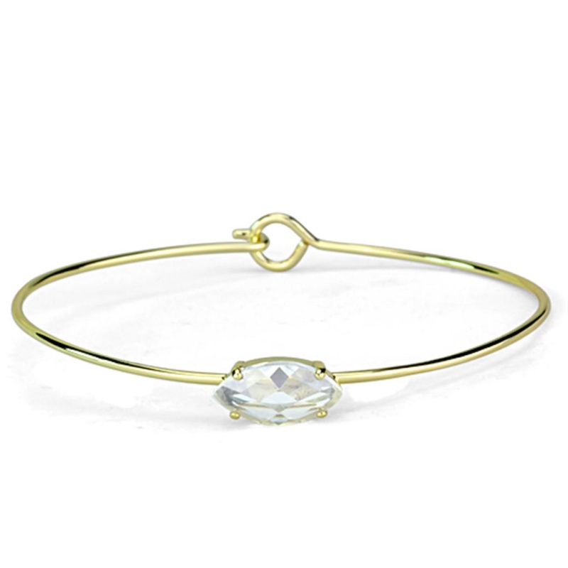 Lo3260 - Gold Brass Bangle With Aaa Grade Cz In Clear - 7"