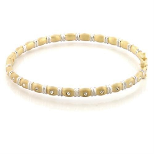 Lo331 - Matte Gold & Rhodium Brass Bangle With Top Grade Crystal In Clear - 6.5"