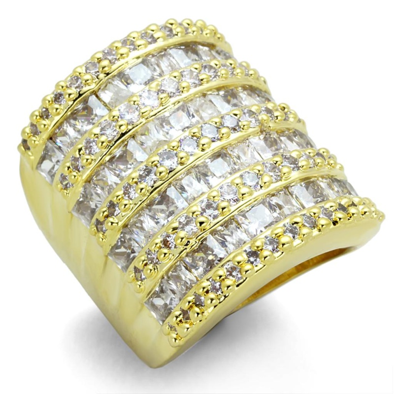 Lo3359 - Gold Brass Ring With Aaa Grade Cz In Clear