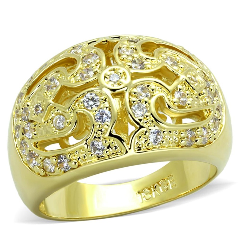 Lo3361 - Gold Brass Ring With Aaa Grade Cz In Clear