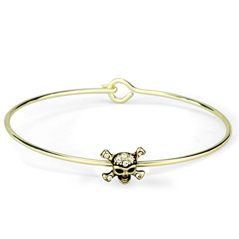 Lo3443 - Flash Gold Brass Bangle With Top Grade Crystal In Clear - 7"