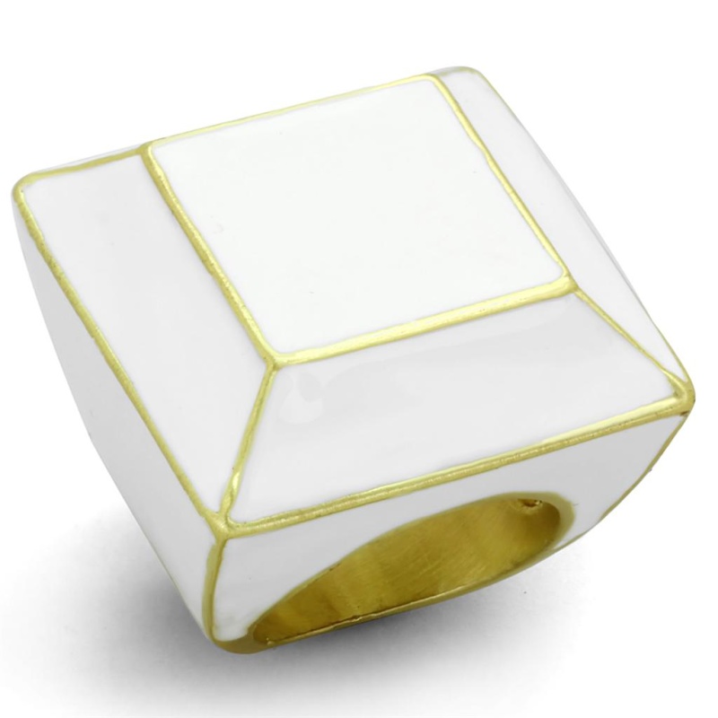 Lo3604 - Gold & Brush Brass Ring With Epoxy In White