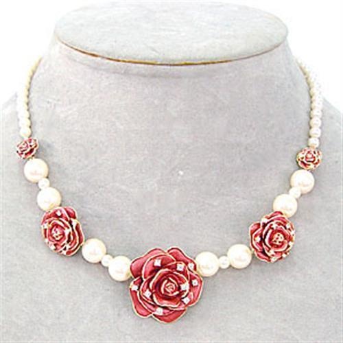Lo361 - Gold Brass Necklace With Synthetic Pearl In Citrine Yellow - 16"