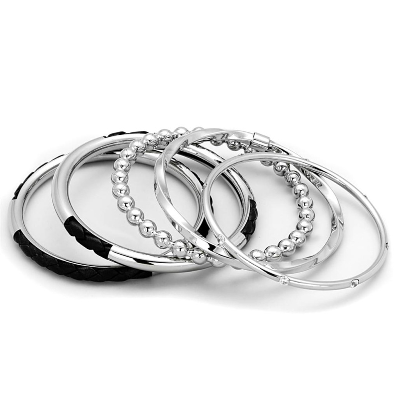Lo3640 - High Polished (No Plating) Stainless Steel Bangle With Aaa Grade Cz In Clear - 59"