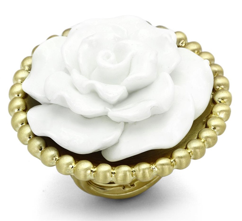 Lo3660 - Gold & Brush Brass Ring With Synthetic Synthetic Stone In White - 8