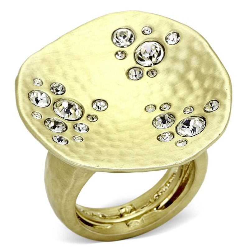 Lo3694 - Gold & Brush Brass Ring With Top Grade Crystal In Clear - 8
