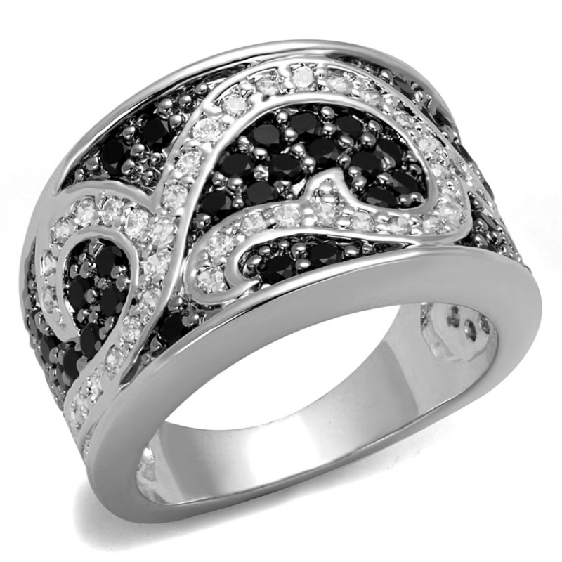 Lo3739 - Rhodium + Ruthenium Brass Ring With Aaa Grade Cz In Black Diamond