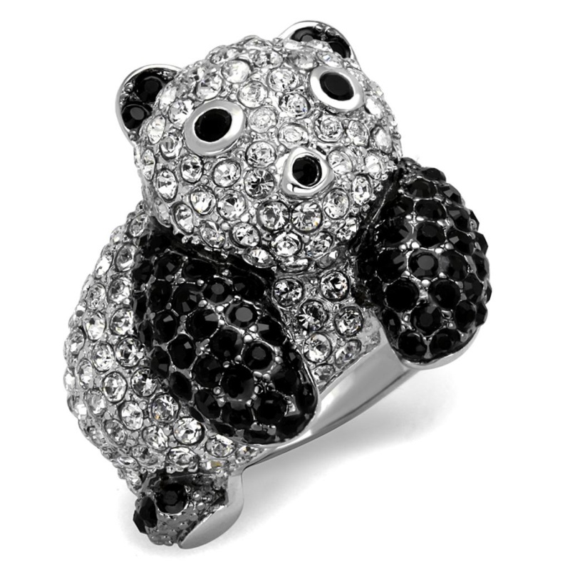 Lo3740 - Rhodium + Ruthenium Brass Ring With Synthetic Synthetic Glass In Jet