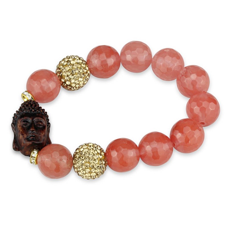 Lo3780 - Antique Copper White Metal Bracelet With Synthetic Onyx In Rose - 8"