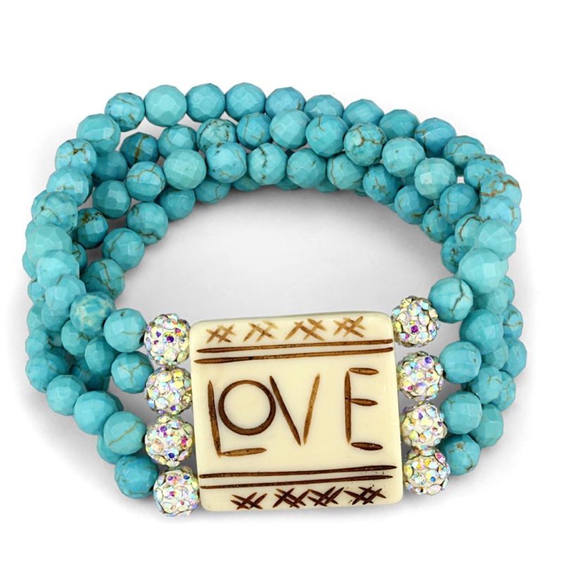 Lo3799 - No Plating Brass Bracelet With Synthetic Glass Bead In Sea Blue - 7.25"