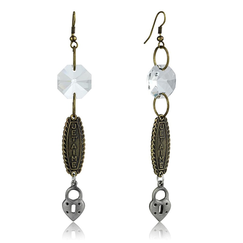Gold+Antique Silver White Metal Earrings With Synthetic Synthetic Glass In Clear