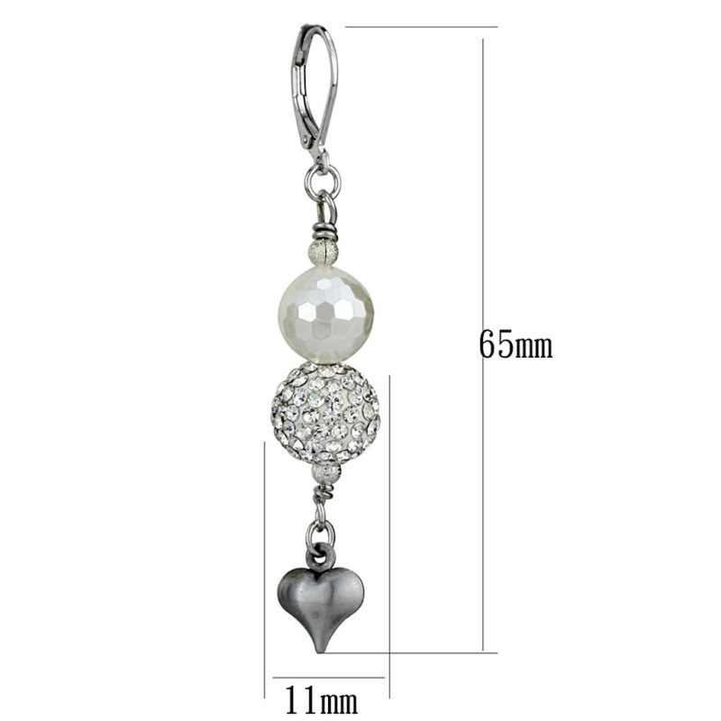 Antique Silver White Metal Earrings With Synthetic Glass Bead In White