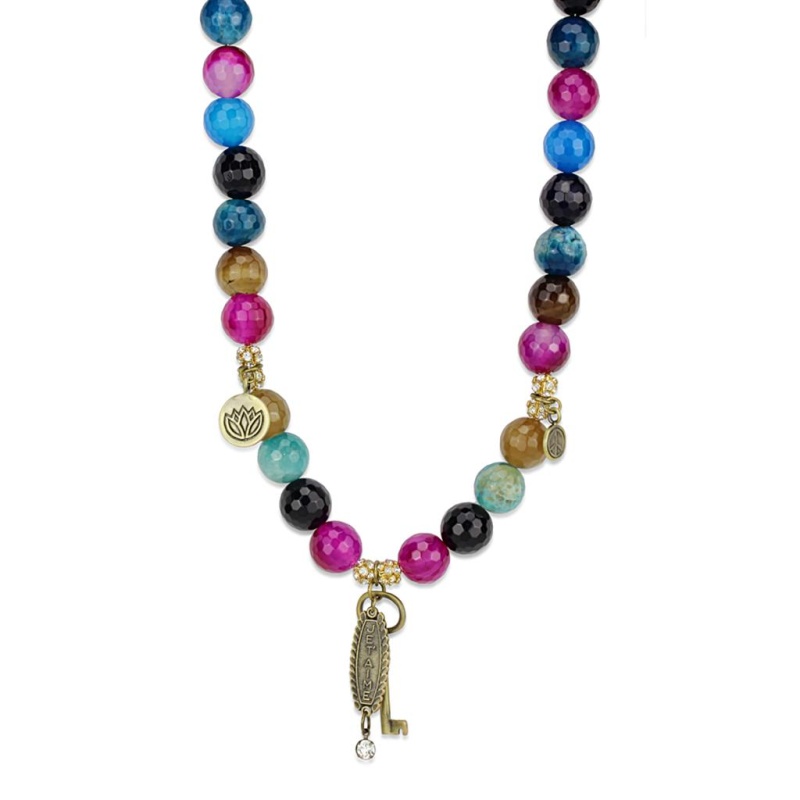 Lo3816 - Antique Copper White Metal Necklace With Synthetic Onyx In Multi Color - 16"