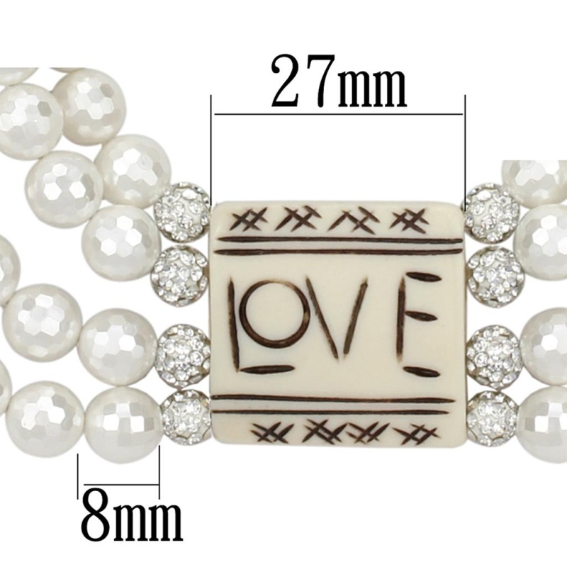Lo3820 - Antique Silver White Metal Necklace With Synthetic Glass Bead In White - 14"