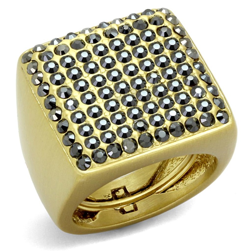 Lo3896 - Gold & Brush Brass Ring With Top Grade Crystal In Hematite - 8