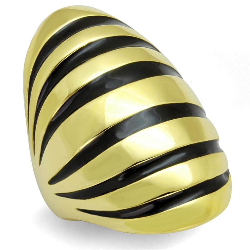 Lo3904 - Gold Brass Ring With Epoxy In Jet