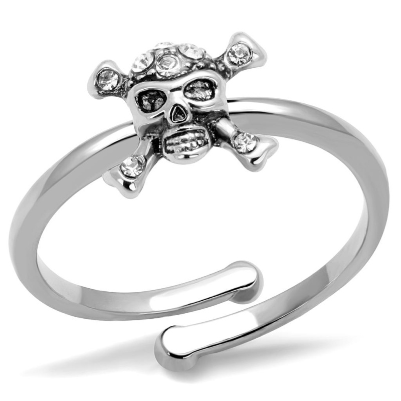 Lo4055 - Rhodium Brass Ring With Top Grade Crystal In Clear - 8