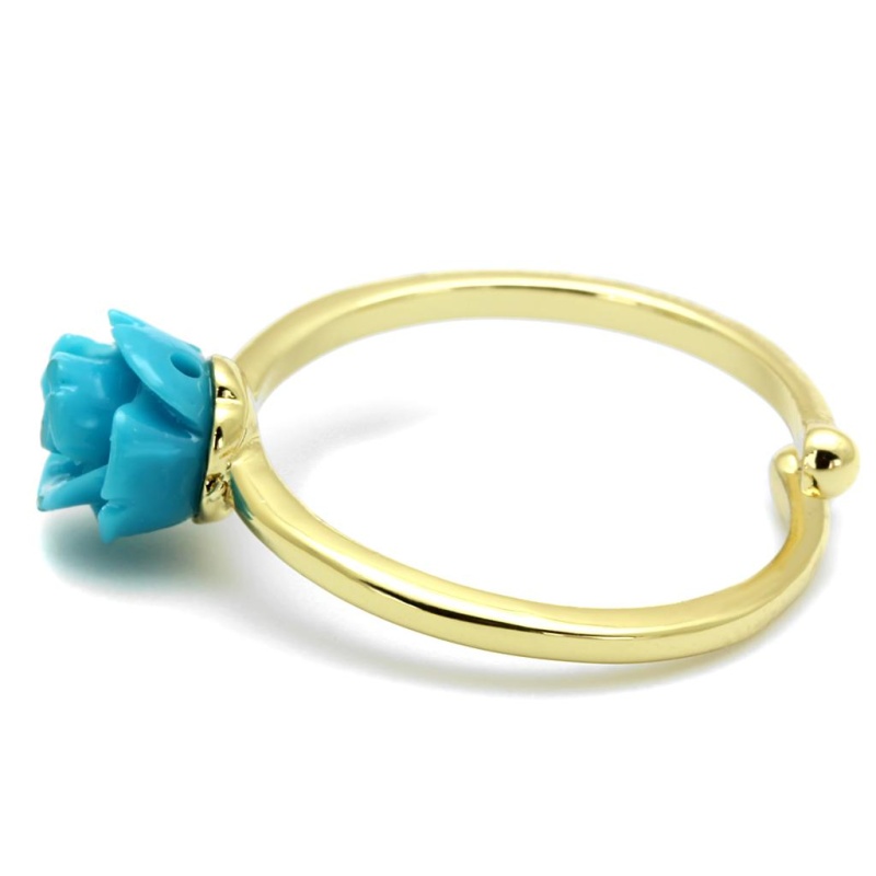 Lo4060 - Flash Gold Brass Ring With Synthetic Synthetic Stone In Sea Blue - 8