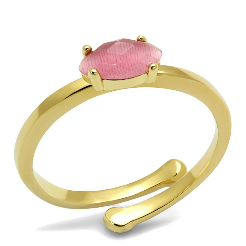 Lo4069 - Flash Gold Brass Ring With Synthetic Cat Eye In Rose - 8