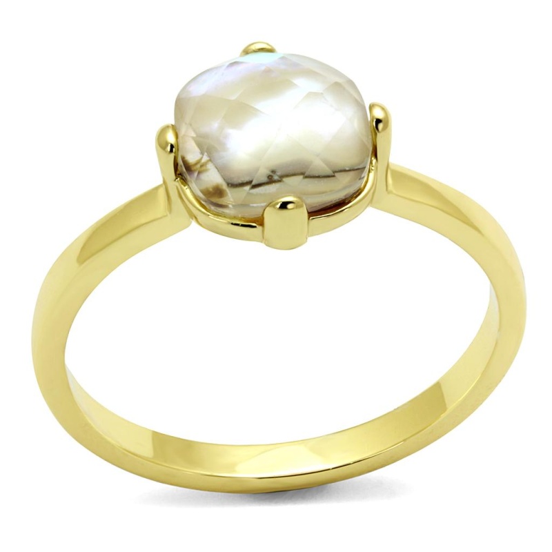 Lo4071 - Flash Gold Brass Ring With Precious Stone Conch In Aurora Borealis (Rainbow Effect)