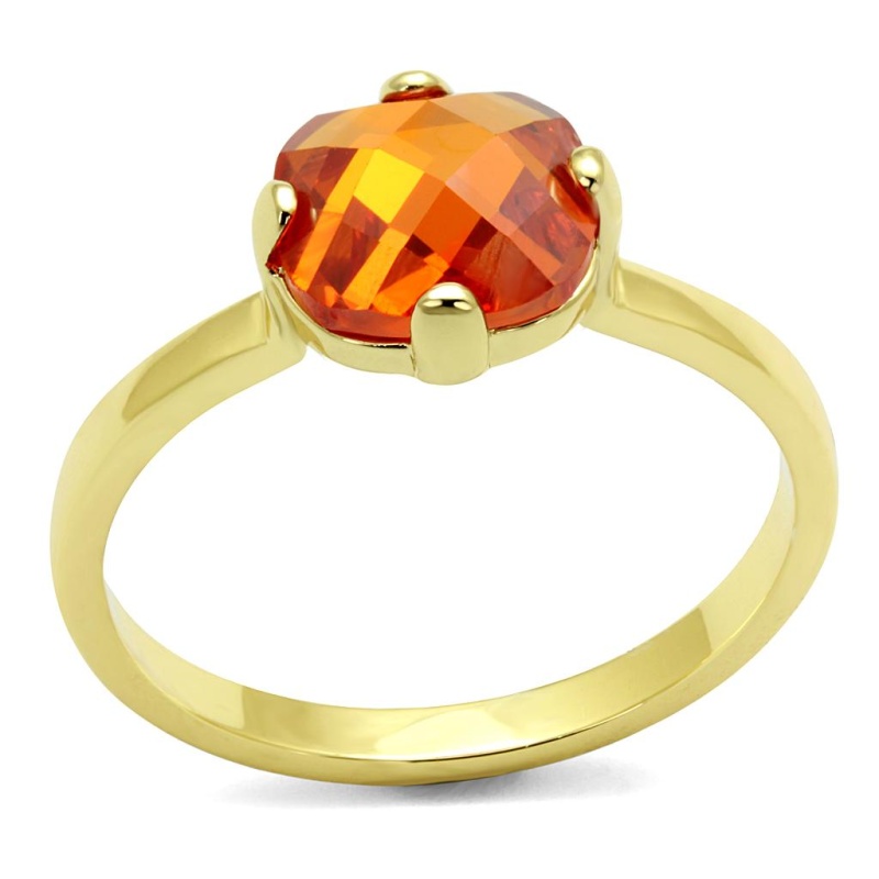 Lo4079 - Flash Gold Brass Ring With Aaa Grade Cz In Orange