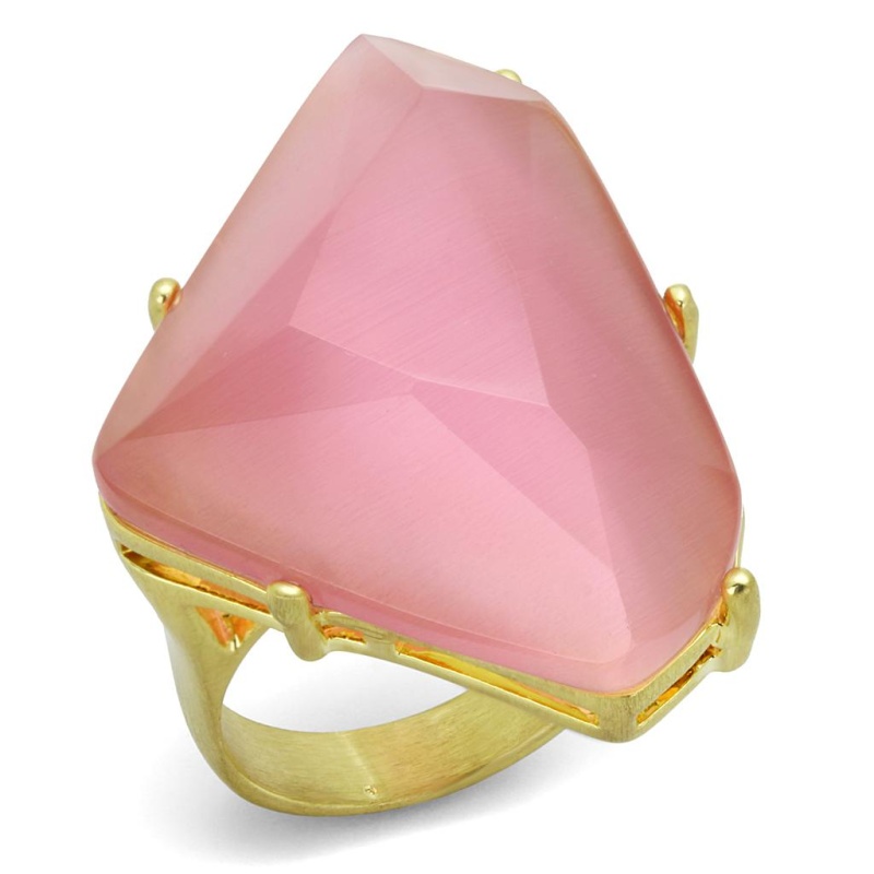 Lo4104 - Gold & Brush Brass Ring With Synthetic Cat Eye In Rose