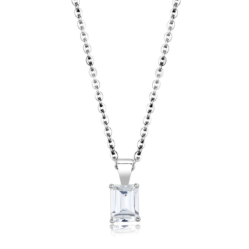 Lo4172-16+2 - Rhodium Brass Chain Pendant With Aaa Grade Cz In Clear - 16"+2"
