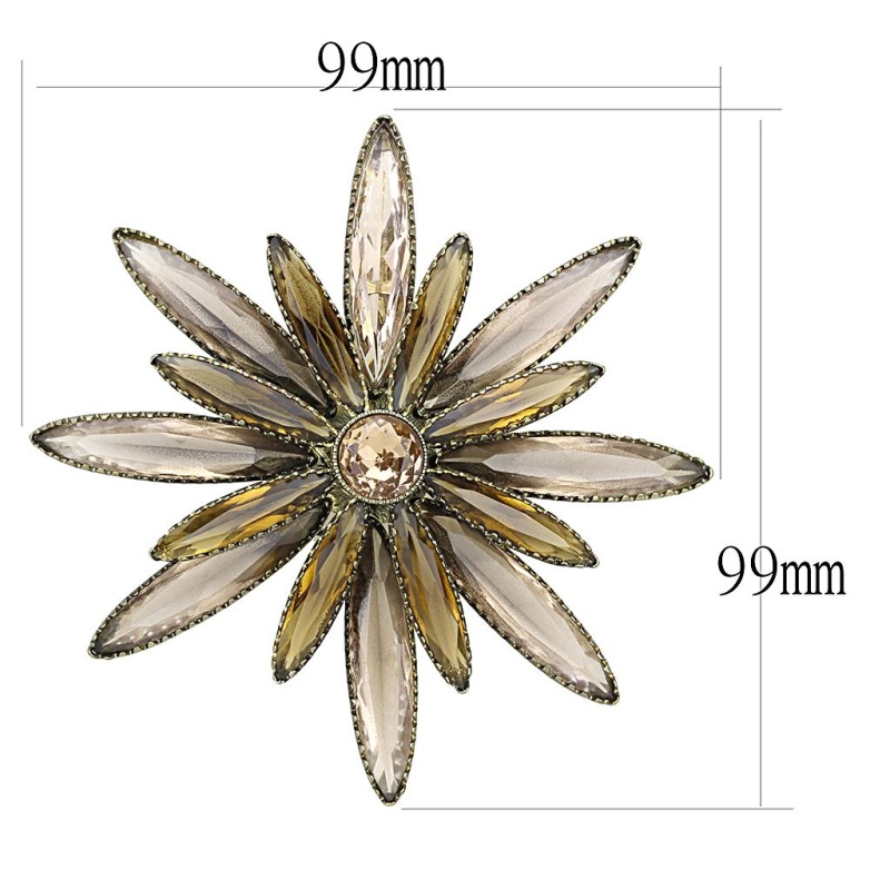 Antique Copper Brass Brooches With Synthetic Synthetic Glass In Champagne