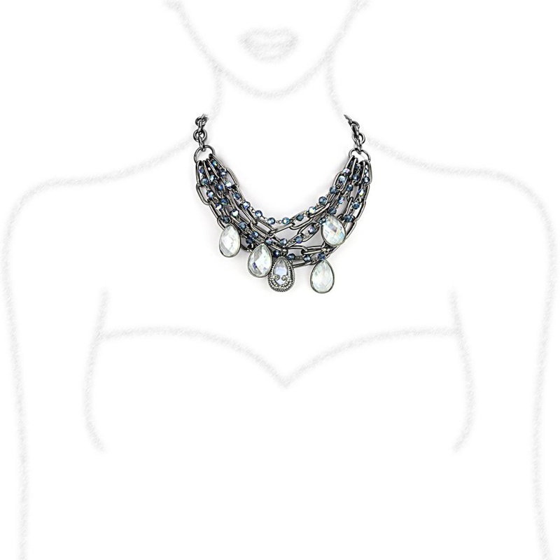 Lo4211 - Tin Cobalt Black Brass Necklace With Aaa Grade Cz In Clear - 16"