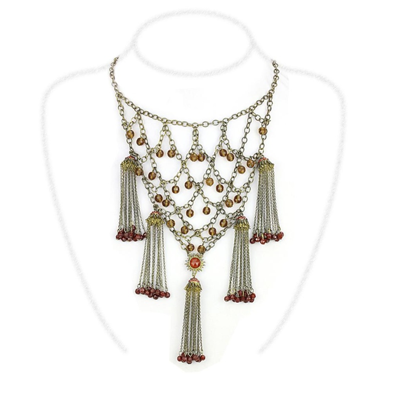 Lo4213 - Antique Copper Brass Necklace With Synthetic Onyx In Red Series - 16"