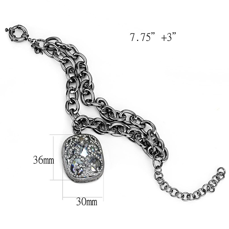 Lo4222 - Tin Cobalt Black Brass Bracelet With Aaa Grade Cz In Clear - 7.5"