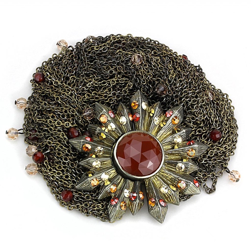 Lo4224 - Antique Copper Brass Bracelet With Synthetic Onyx In Garnet - 7.5"