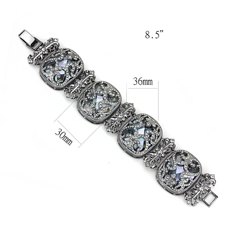 Lo4225 - Tin Cobalt Black Brass Bracelet With Aaa Grade Cz In Clear - 8"