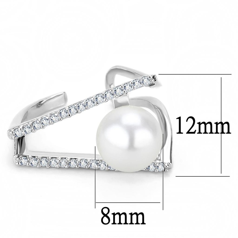 Lo4245 - Rhodium Brass Ring With Synthetic Pearl In White - 5