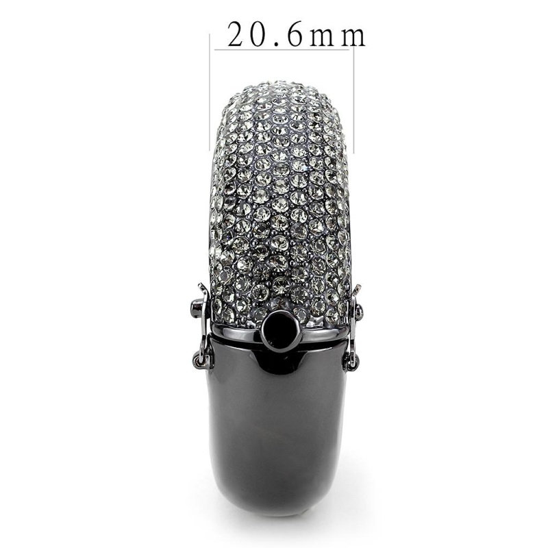 Lo4304 - Tin Cobalt Black Brass Bangle With Top Grade Crystal In Black Diamond - 6.75"
