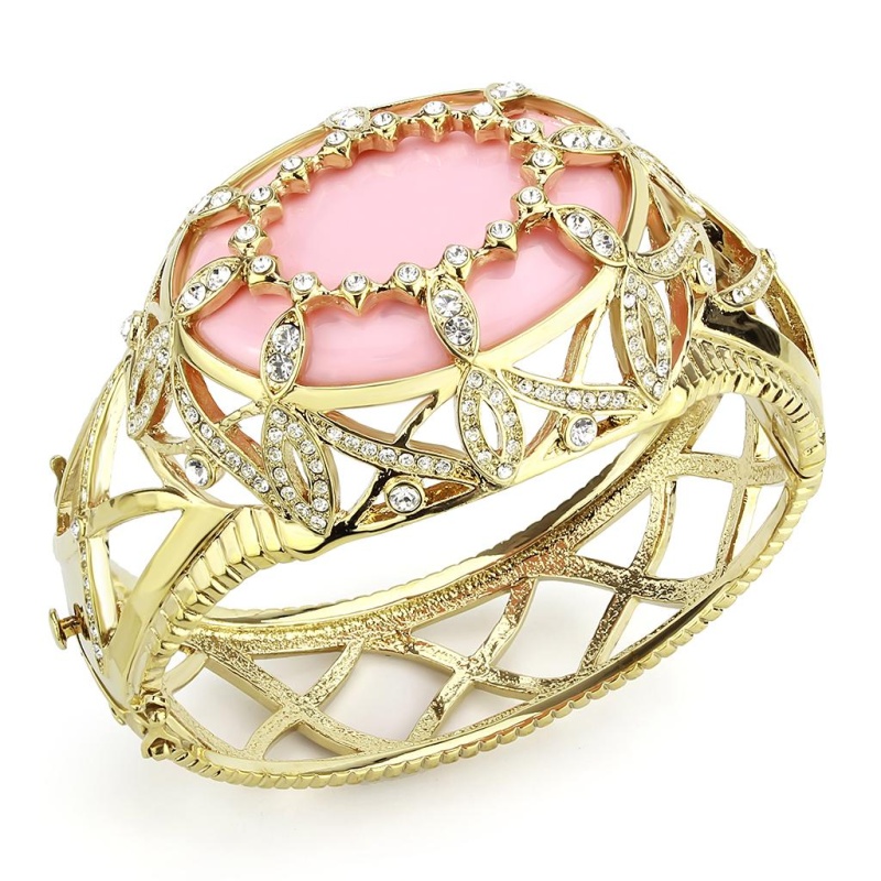 Lo4347 - Gold Brass Bangle With Synthetic In Rose