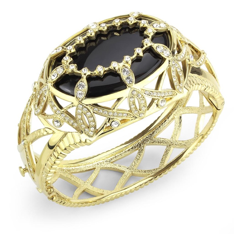 Lo4349 - Gold Brass Bangle With Synthetic In Jet