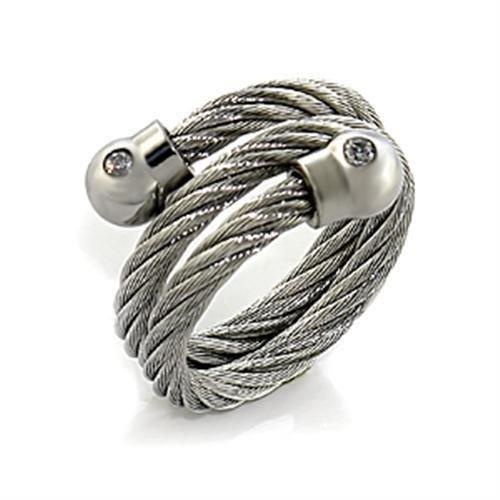 Lo440 - High Polished (No Plating) Stainless Steel Ring With Aaa Grade Cz In Clear - 7
