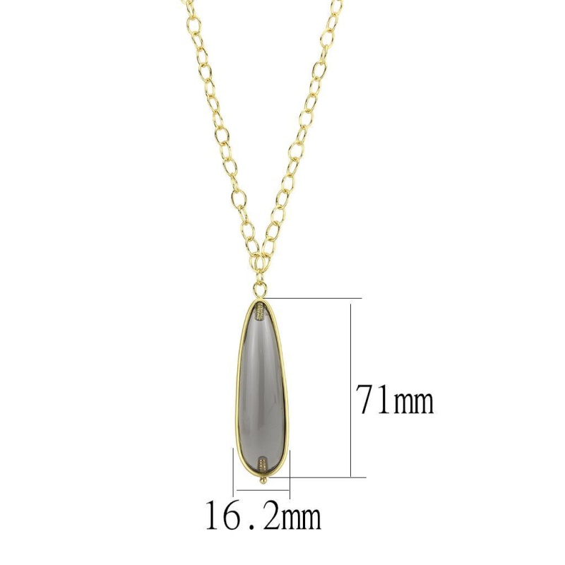 Lo4687 - Gold & Brush Brass Chain Pendant With Synthetic Synthetic Stone In Gray - 32"