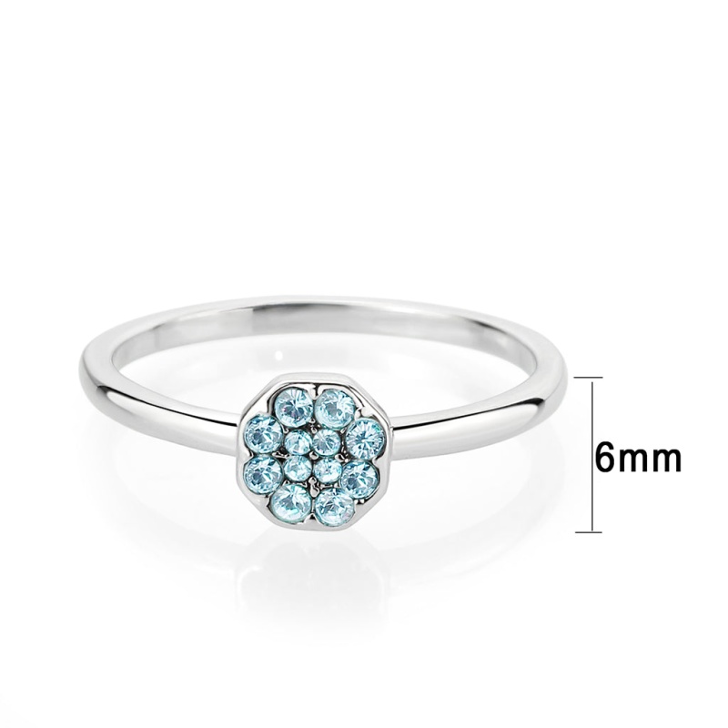 Alamode Rhodium Brass Ring with Top Grade SeaBlue Crystal