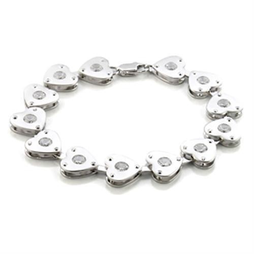 Lo586 - Matte Rhodium & Rhodium Brass Bracelet With Aaa Grade Cz In Clear - 7.5"