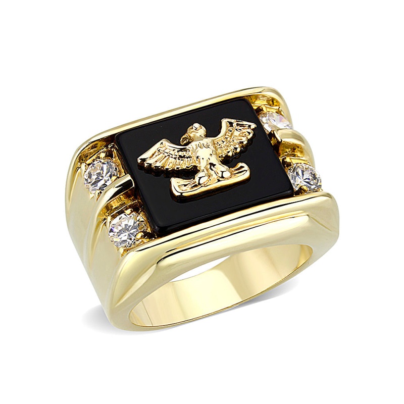 Lo5m013- Brass Ring With Epoxy In Jet Gold Plated