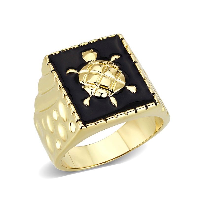 Lo5m015- Brass Ring With Epoxy In Jet Gold Plated